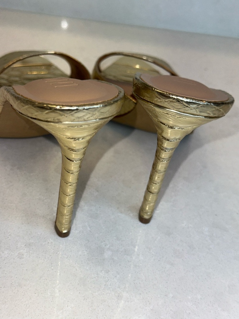 INC International Concepts Gold Metallic Open-Toe Slingback Heels - Picture 3 of 6